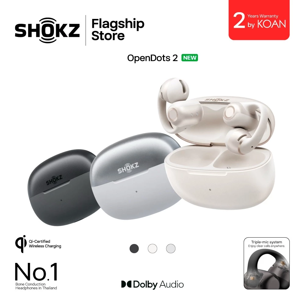 Shokz OpenDots 2 หูฟังไร้สาย Open-Ear Clip-On Design ใส่สบาย น้ำหนักเบา พร้อมระบบไมโครโฟน 3 ตัวเพื่อการคุยสนทนาที่คมชัด