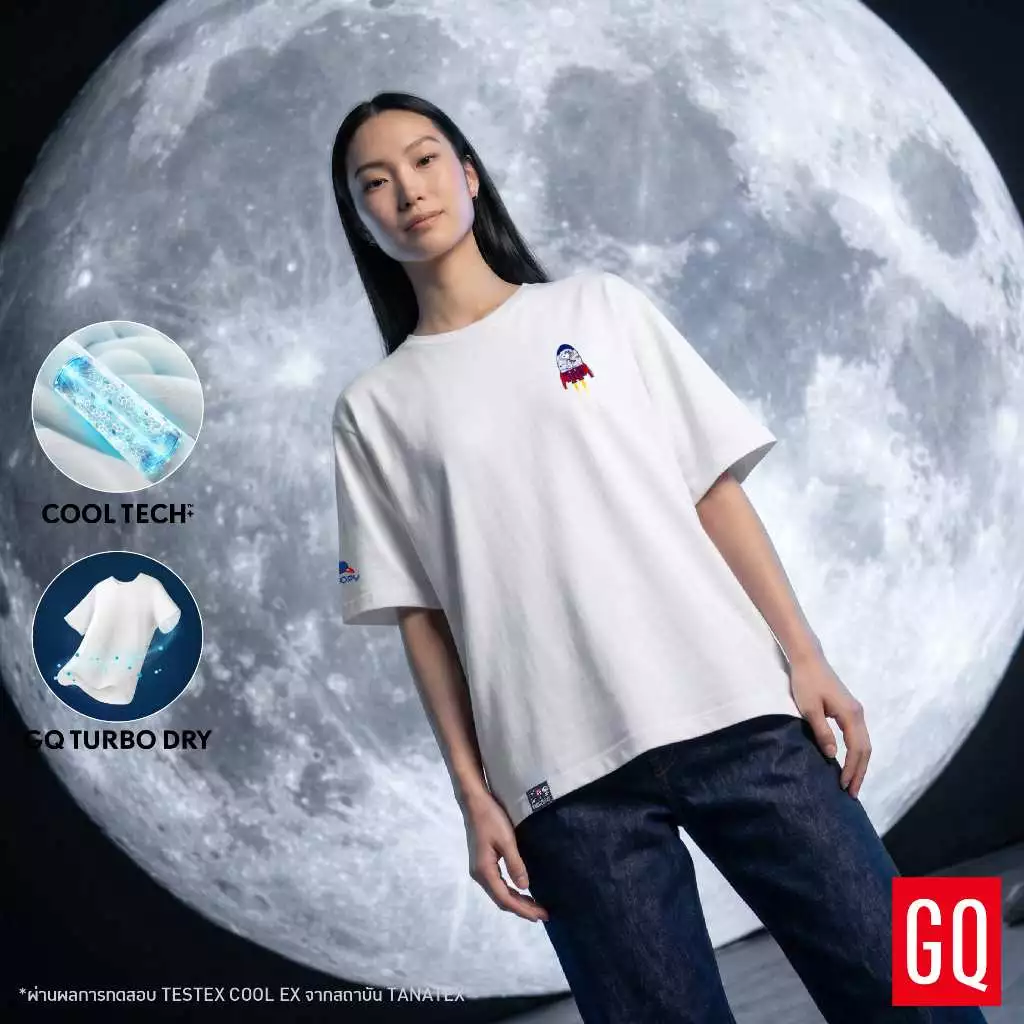 GQ x Peanuts | Snoopy’s going to the moon Oversized เสื้อยืดเย็นลายสนูปปี้ตะลุยดวงจันทร์