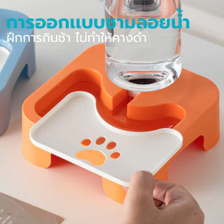 Domdompet ชามให้อาหารพร้อมน้ำสำหรับสุนัขและแมว 2in1 เครื่องให้อาหารแมวอัตโนมัติ น้ำดื่มอัตโนมัติ