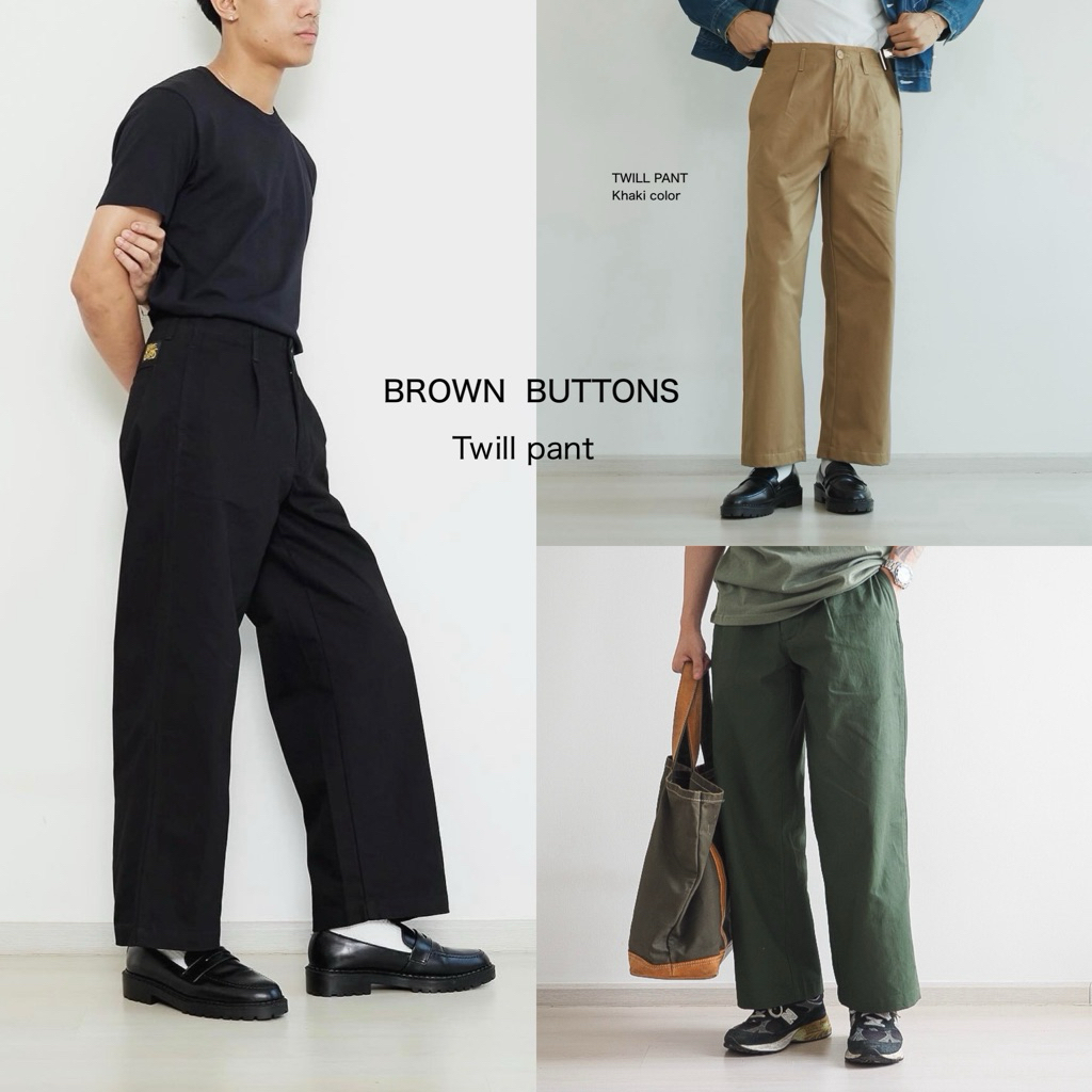 BROWN BUTTONS EASY DENIM PANTS กางเกงผ้ายีนส์ฟอก ทรงกระบอกตรง