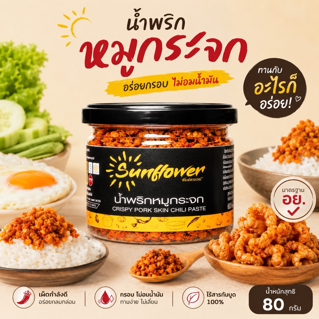 น้ำพริกหมูกระจก 170 กรัม Numprik Sunflower