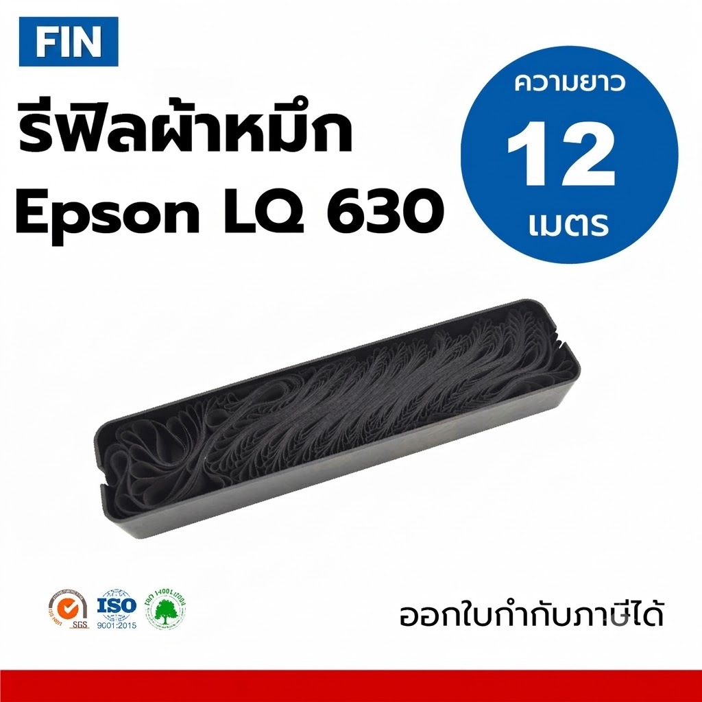 FIN รีฟิล (เฉพาะผ้าหมึก) EPSON รุ่น LQ-630 LQ630 LQ635 LQ735 LQ610K  เอปสัน lq630 ยาว12เมตร