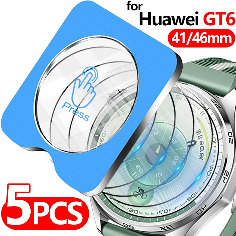 1-5 ชิ้นติดตั้งง่ายกระจกนิรภัยสําหรับนาฬิกา Huawei GT6 GT5 41 มม./46 มม.ป้องกันหน้าจอสําหรับ Huawei นาฬิกา GT6 Pro