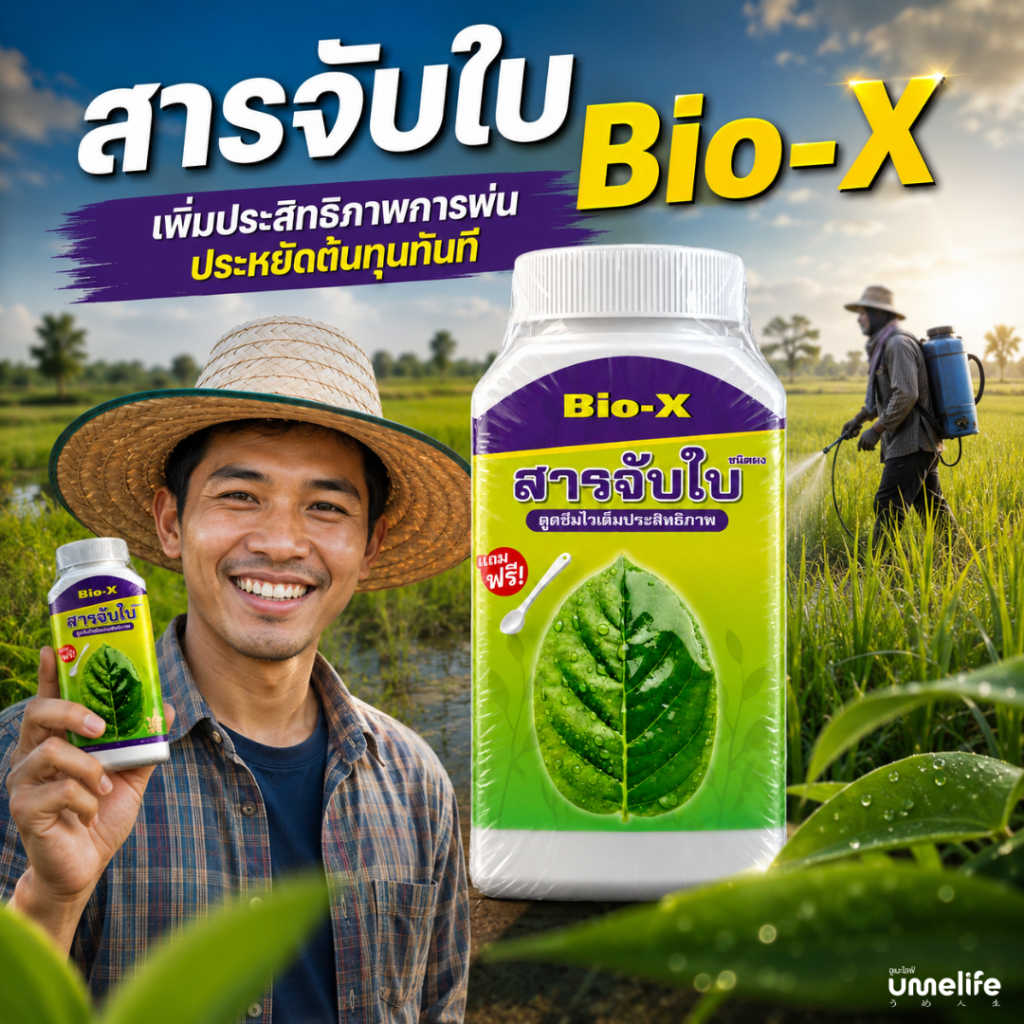 Bio-X สารจับใบเข้มข้น สูตรผง ผสมน้ำได้สูงสุด 1,000 ลิตร จับใบได้กว้าง เพิ่มการเกาะใบ ดูดซึมไวช่วยในการดูดซึมยา