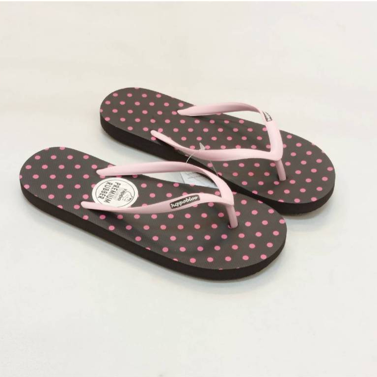 รองเท้าแตะ ลายจุด Hippo Bloo สีตาลเข้มตัดชมพู โทนเข้ม 12 สี รองเท้าใส่อยู่บ้าน sandals ฮิปโป บลู