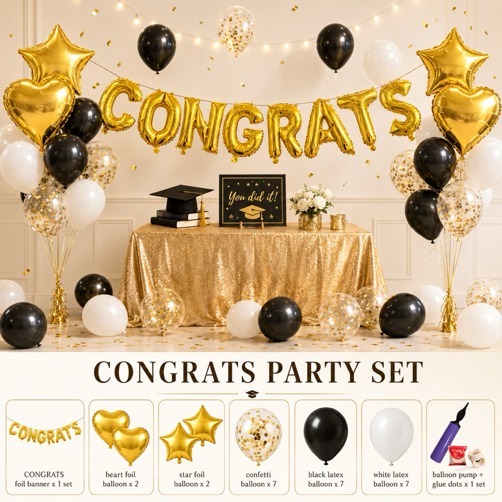 (ส่งด่วน) Set congrats คอนเกรท พร้อมลูกโป่งตกแต่งและอุปกรณ์ ลูกโป่งยินดี ปาร์ตี้ยินดี เซ็ตยินดี ปาร์ตี้ลูกโป่ง MEITELY
