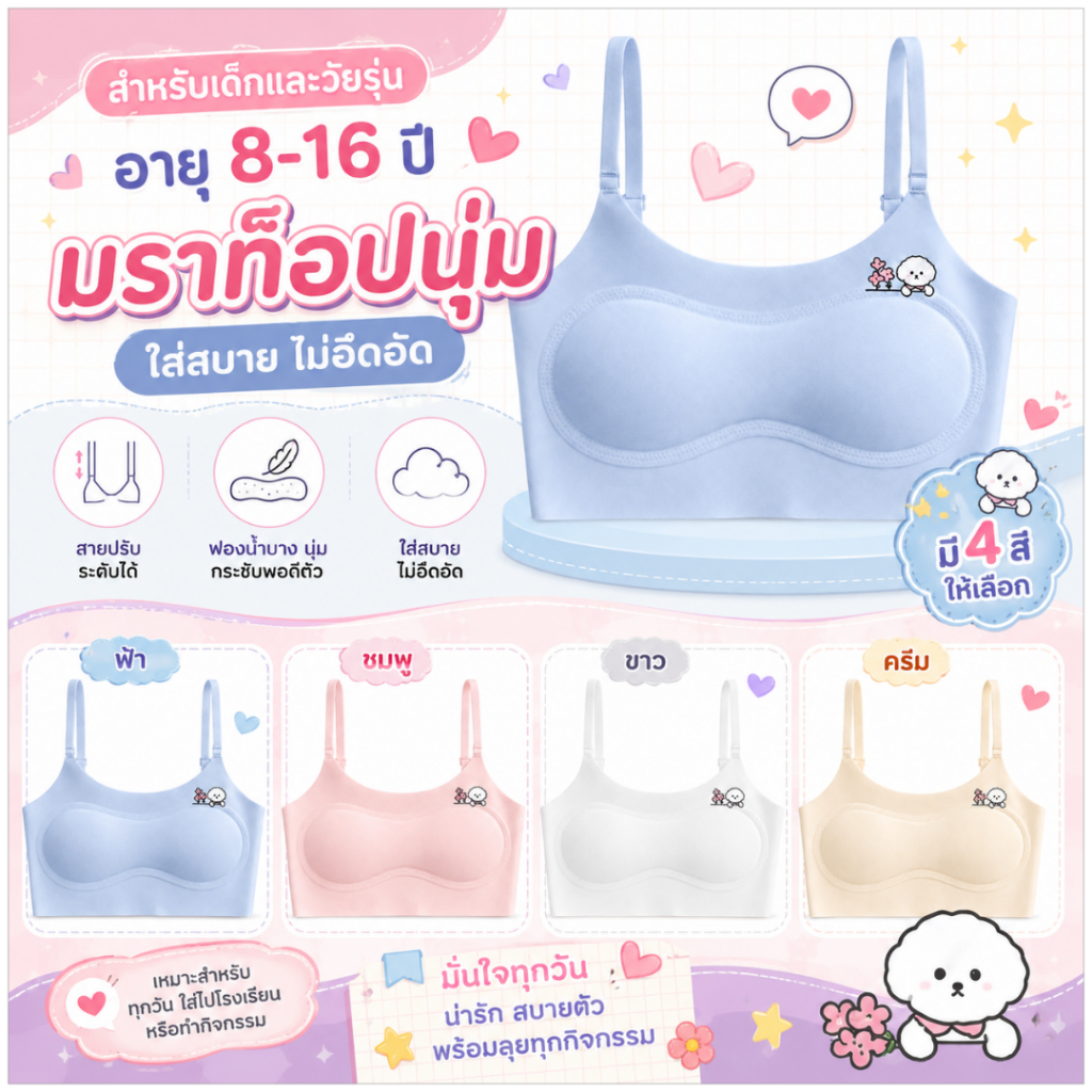 💥Angle Bra💥 (N1157) บราเด็กผู้หญิงไร้โครง ไร้ขอบ ใส่สบาย รุ่นผ้านุ่ม ยืดหยุ่นดี