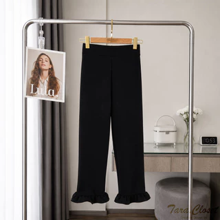 PW601 TARA Short pants กางเกงขายาว 6 ส่วน เอวสูง ปลายขาแต่งระบาย เอวยางยืด มีขอบเอว เนื้อผ้าวูลเวฟอย่างดี ผ้ายืด ใส่สบาย