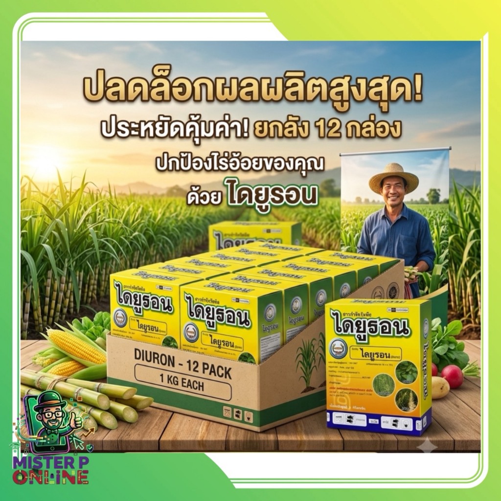 ไดยูรอน (หวีทอง) ไดยูรอนชนิดผง ยกลังคุ้ม 12 กล่อง กำจัดวัชพืชแบบคุมเมล็ดและต้นอ่อน ใบแคบและใบกว้าง(ยกลัง 12 กก)