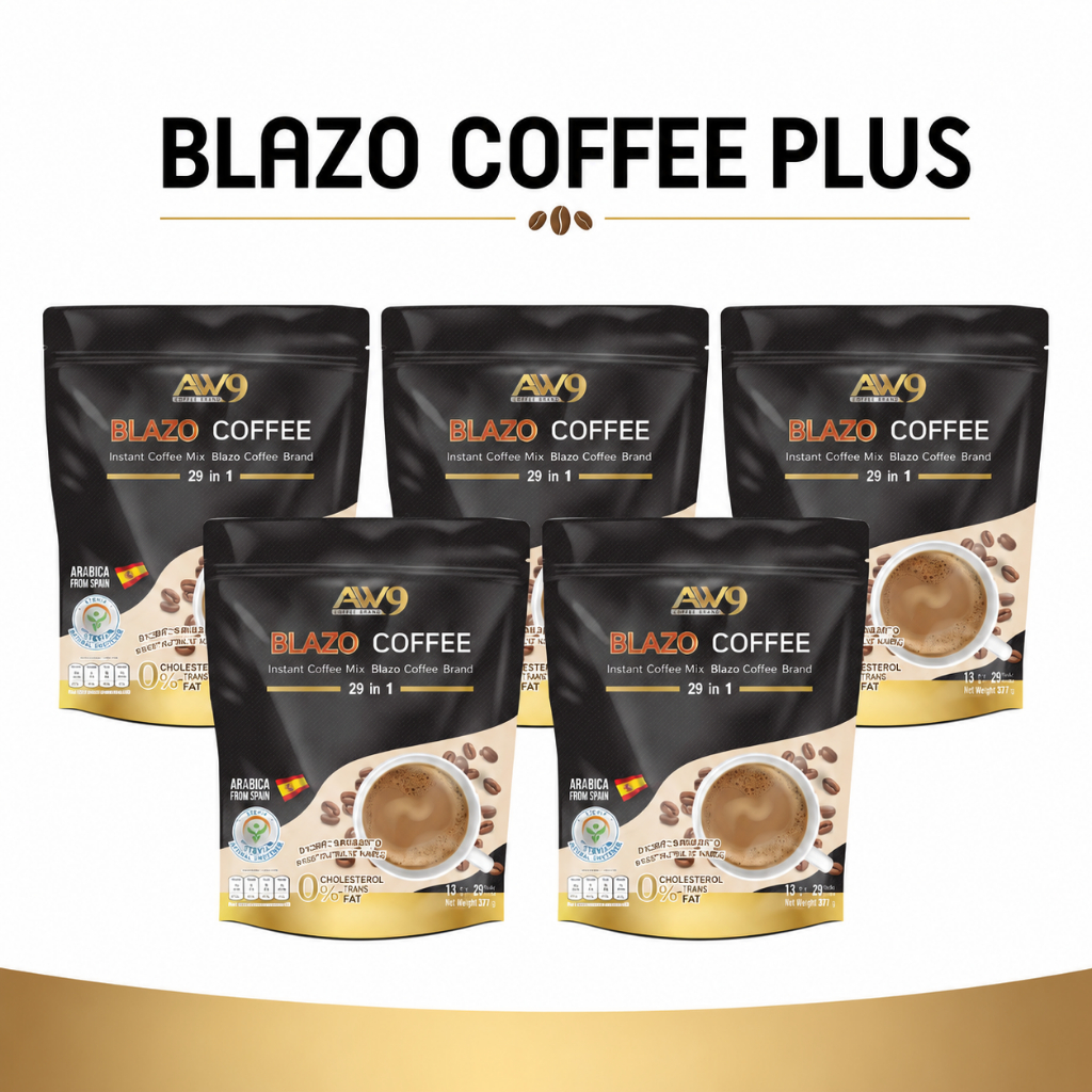 (5 ห่อ) BLAZO COFFEE PLUS ตราเบลโซ่ คอฟฟี่ พลัส กาแฟเพื่อสุขภาพ (29IN1) 20ซอง