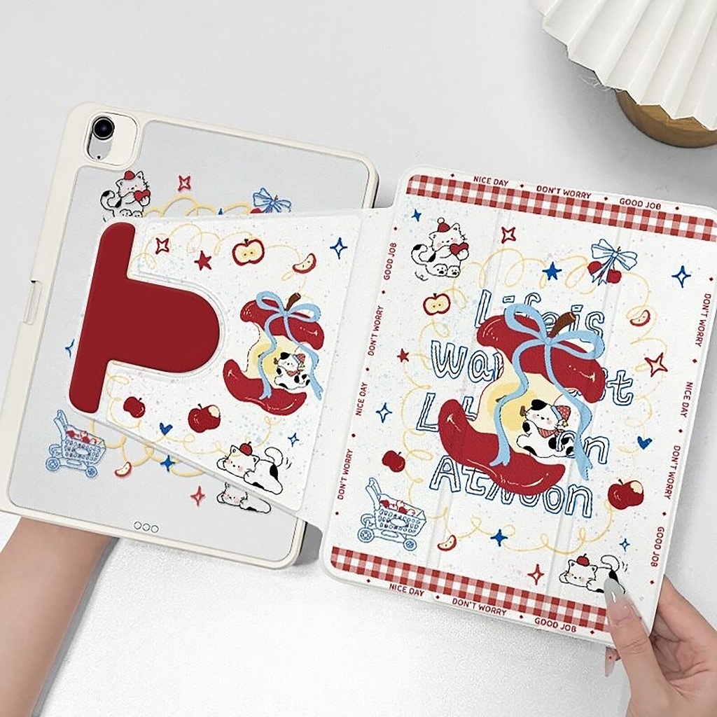 พร้อมส่ง เคสiPadหมุน 360° Gen11 Air8 Gen10 Air5 ที่ใส่ปากกา ลูกแมวแอปเปิ้ล เคสไอแพด Air7 Air6 Gen9