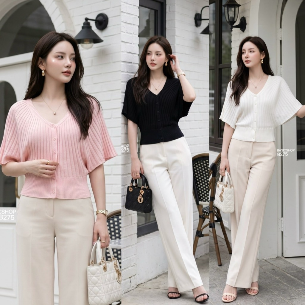 B275 BasicShop เสื้อไหมพรมเนื้อนิ่มดีไซน์คอวี