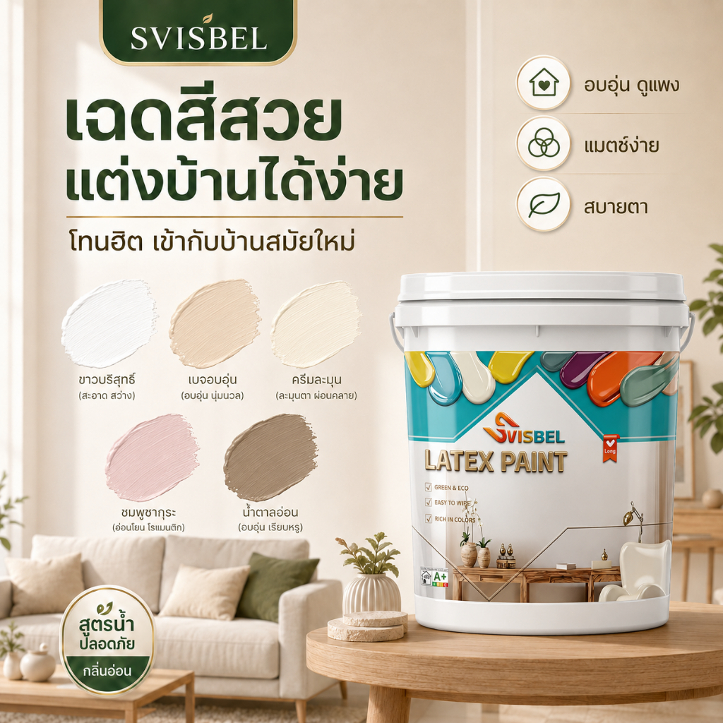 ✅100ปี สีไม่หลุด✅สีทาบ้านภายใน 1Kgสีทาผนัง ผนังภายนอก สีทาภายใน สีน้ำยางพารา ใช้สำหรับรีโนเวทและซ่อมแซมผนัง สีทาบ้านภายน
