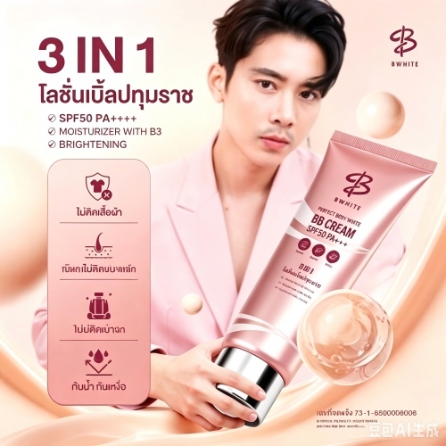 BWHITE บีบีครีมทาตัว3อิน1 SPF50 PA+++ กันแดดกลางวัน มอยส์เจอร์ไรเซอร์วิตามินB3 บำรุงผิว ปรับผิวสว่าง3ระดับ ไม่เปื้อนชุดน