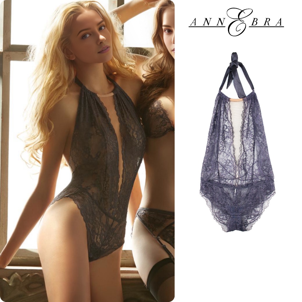 Annebra บอดี้สูท ผ้าลูกไม้ซีทรู ไร้โครง ไม่เสริมฟองน้ำ ทรงคล้องคอ ตะขอเป้า See-Through Lace Bodysuit รุ่น AD5-060