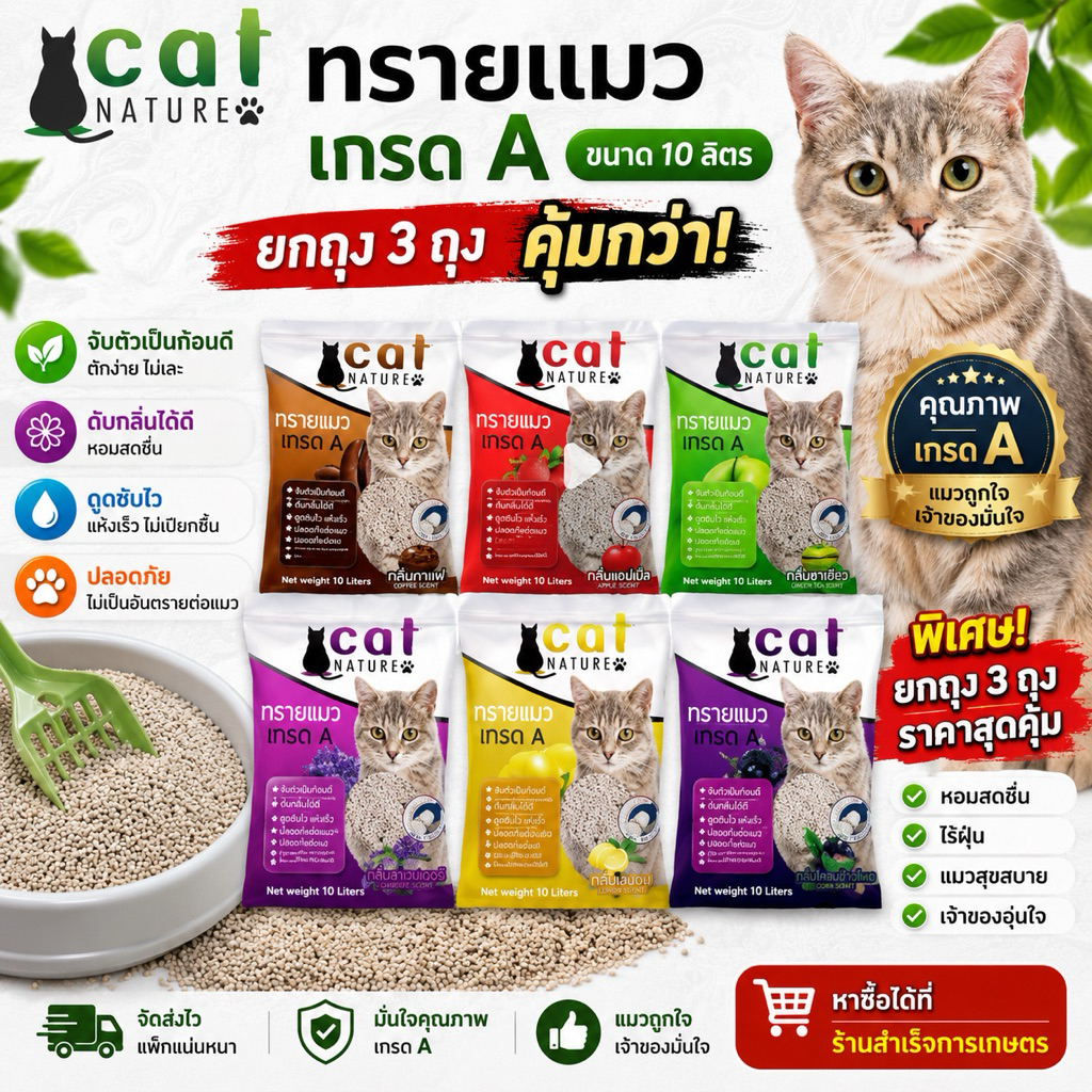 ทรายแมว Cat Nature 10ลิตร (แพ็ค3ถุง)
