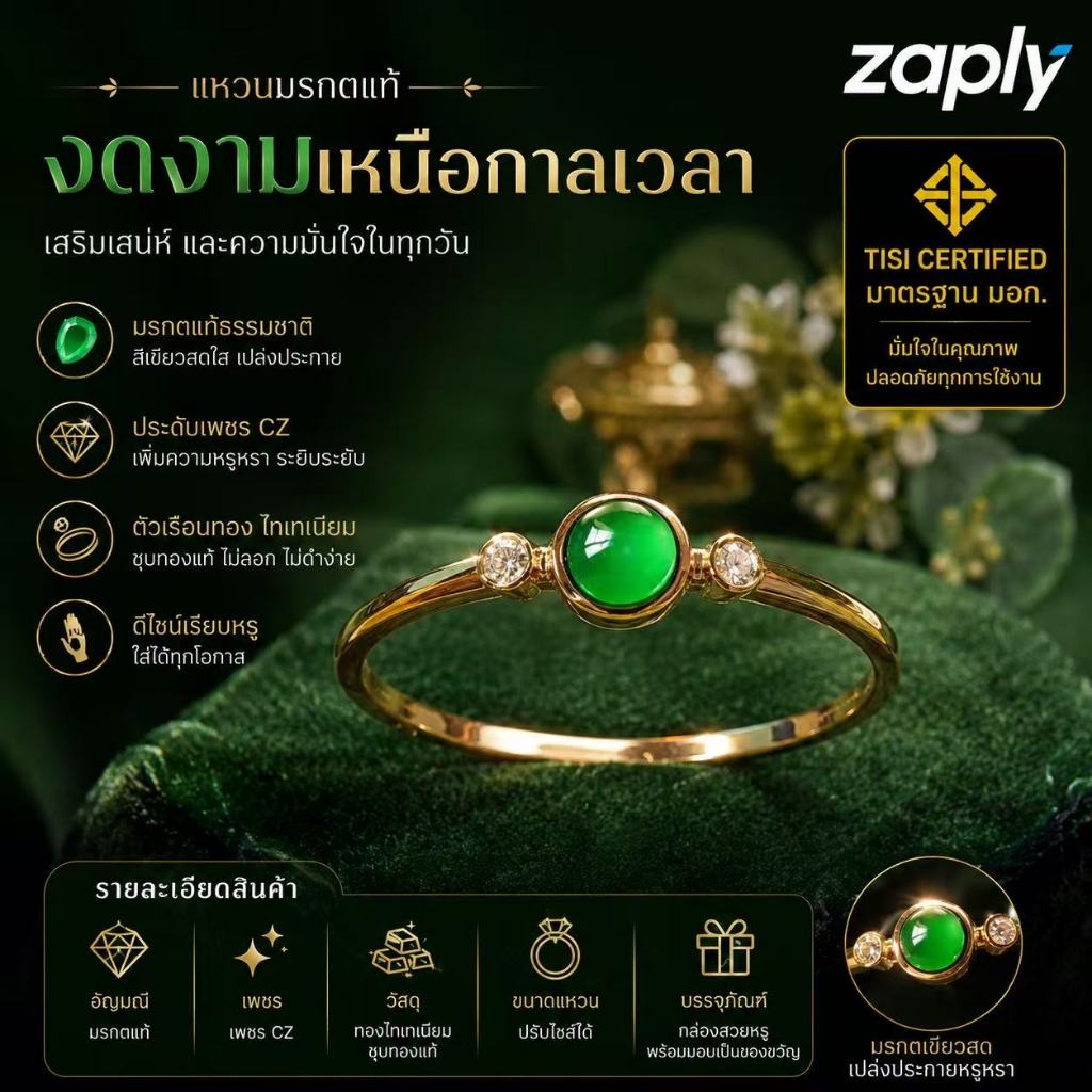 แหวนสไตล์เกาหลี เรียบง่าย แฟชั่น สีเขียว รูปไข่ขนาดเล็ก ขนาดสามารถปรับได้