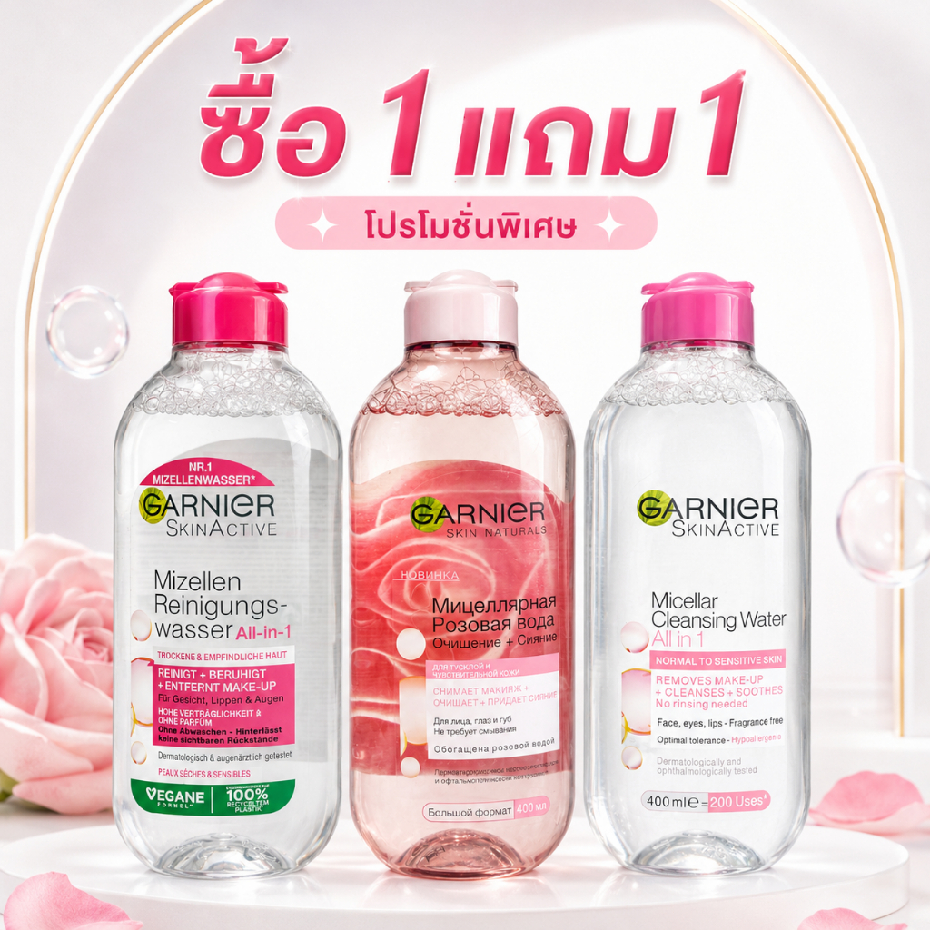 คุ้มสุด! 1 ขวด จบครบ! ล้างเครื่องสำอาง แต่งหน้า กันแดด ครบจบ รับ 1 แถม 1