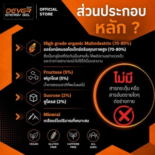 Dever energy gel 40 ML ซองเดี่ยว > ดีเวอร์ เจลให้พลังงาน เกลือแร่ สำหรับนักกีฬา นักวิ่ง ออกกำลังกาย จักรยาน วิ่งเทรล