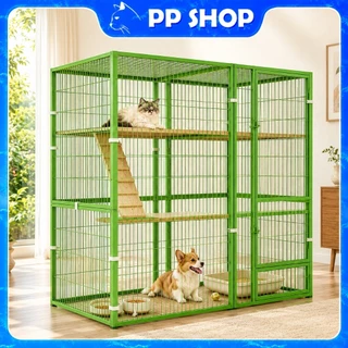 กรงแมว Cat Cage กรงแมวแบบใหญ่ๆ บ้านแมวแบบใหญ่ พื้นที่ว่างขนาดใหญ่ ป้องกันไม่ให้สัตว์เลี้ยงหลบหนี กรงแมว Green
