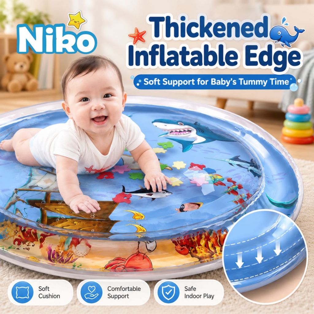 NIKO แผ่นรองเล่นน้ำเด็ก แผ่นรองคว่ำฝึกพัฒนาการ ลายทะเล 65 ซม. เบาะน้ำเป่าลมสำหรับทารก ของเล่นเสริมพัฒนาการ