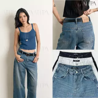 Atipashop - Emily Jeans (#ATP41) กางเกงยีนส์ขายาว ทรงขาตรงกว้าง (Wide Leg) ดีเทลปั๊มนูน ใส่ง่าย พรางหุ่ได้ดี