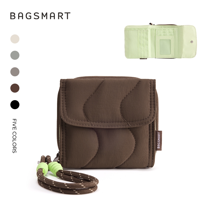 BAGSMART SOUND ซีรีส์ กระเป๋าสตางค์สั้น Quilted ป้องกัน RFID มีสายข้อมือ ช่องใส่บัตรเหรียญ กันน้ำเบา เหมาะคอมมิวติ้งประจ
