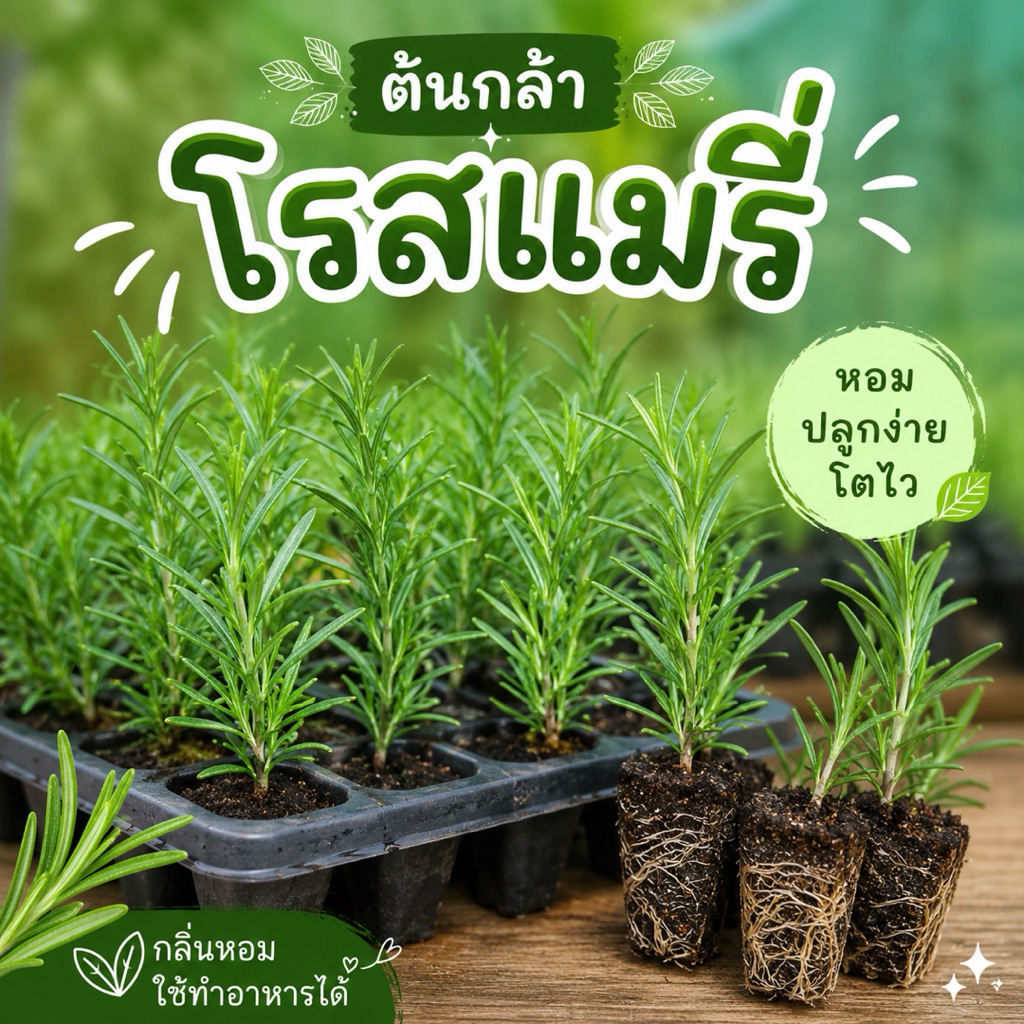 🌿🌿ต้นกล้าโรสแมรี่ พร้อมราก ลงปลูกได้ทันที (ซื้อ10ต้นแถม2)