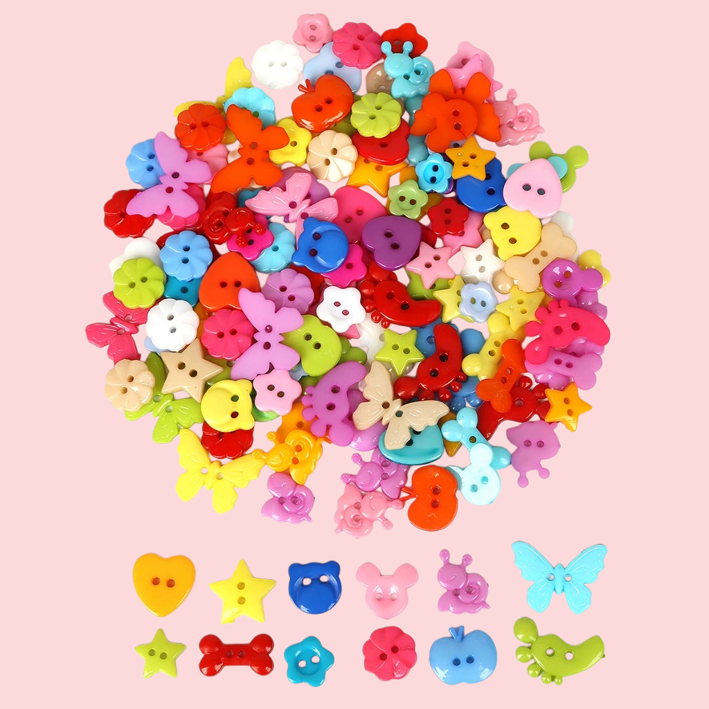 กระดุมพลาสติก 2 รู หลายรูปทรง สีคละ 50 ชิ้น/ถุง สำหรับอุปกรณ์ตกแต่งบ้านและงานฝีมือ