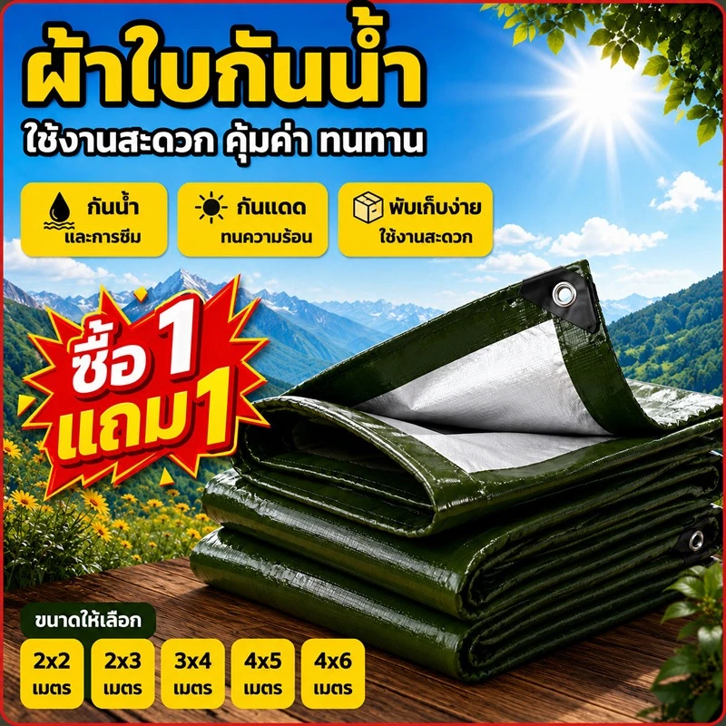 YAKO ผ้าใบกันแดดกันฝน ผ้าใบ PE กันฝน กันน้ำ มีตาไก่ ขนาด 2x2 2x3 3x4 4x5 4x6 คลุมรถ ทนแดดฝน