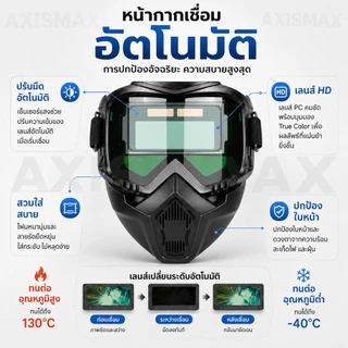COD AXISAMAX DIY หน้ากากเชื่อมออโต้ True Color กัน UV เต็มหน้า ปรับแสงเร็ว เซนเซอร์ไว สำหรับเชื่อม ตัด เจียร