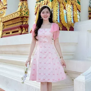 D04 ชุดผ้าไทย แบรนด์ปรียา เดรสผ้าแจ็คการ์ด (Jacquard) ทิ้งตัวสวย ใส่สบาย คัตติ้งเนี๊ยบ มีไซส์ S-2XL ชุดเดรสทำงาน