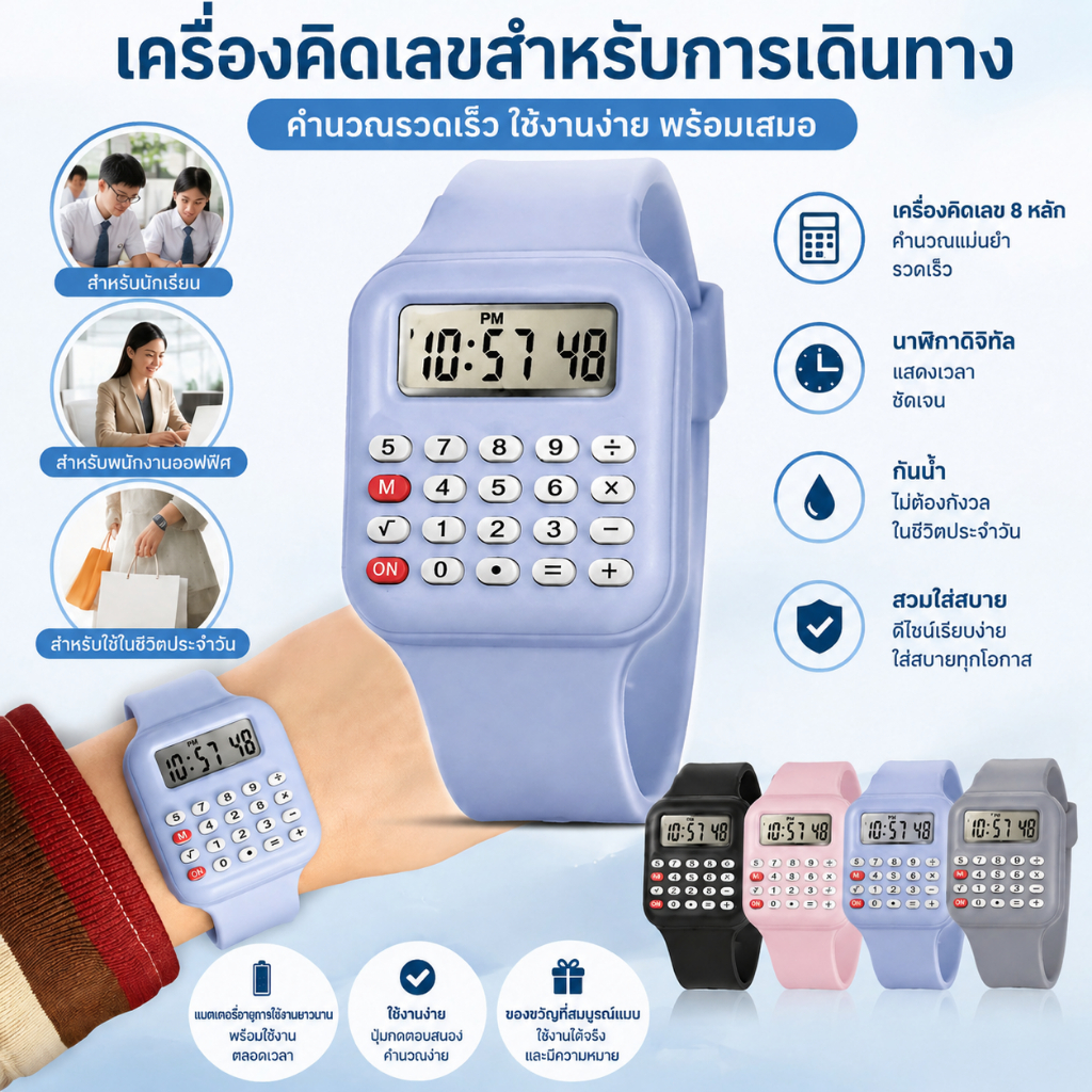 นาฬิกาคิดเลขสำหรับเด็ก ของขวัญการศึกษาสุดพิเศษ มาพร้อมฟังก์ชันคำนวณ ฝึกทักษะคณิตศาสตร์