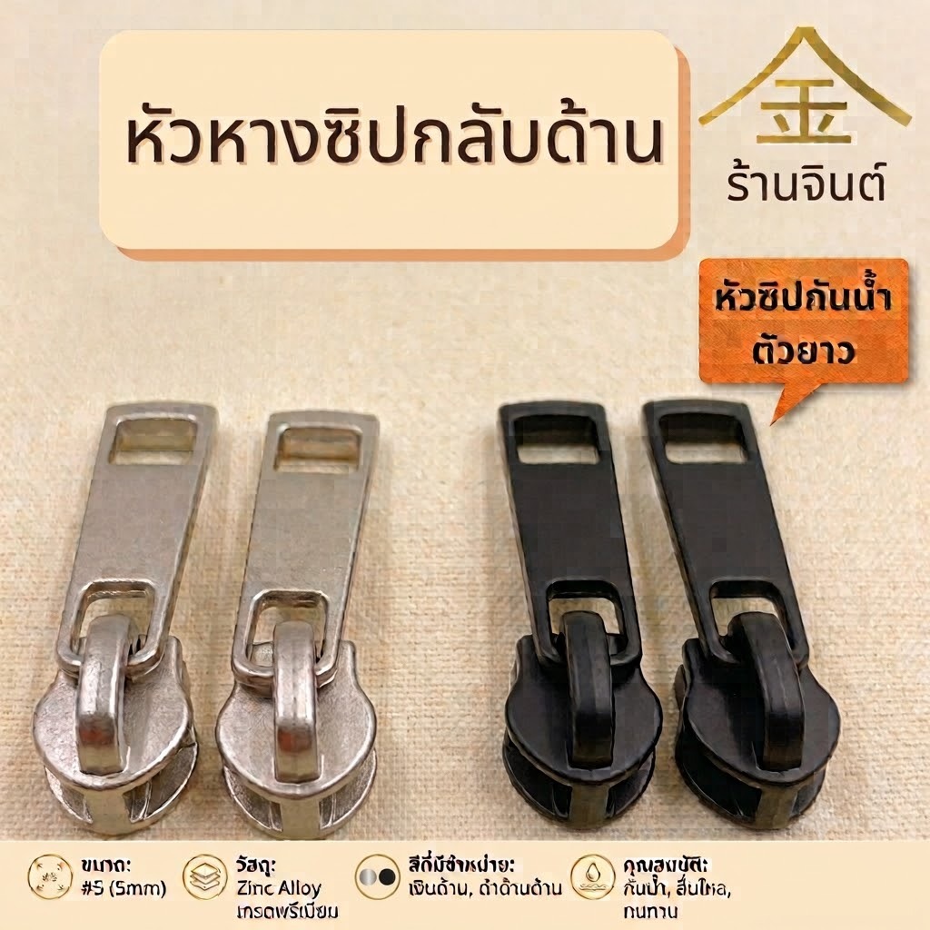 ปลีก/ส่ง.. (1ชิ้น) ชุดหัวและหางซิปกลับด้าน หัวซิปกันน้ำ ตัวยาว งานซิ้ง ชุบเกรดA ไม่ลอก ไม่ดำ (ZP2001)