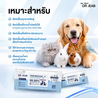 DR.JEAB+ ทิชชู่เปียกสำหรับสัตว์เลี้ยง หอมนาน ฆ่าเชื้อ 99.99% ใน 30วิ ลดกลิ่น ลดคัน อ่อนโยน ปลอดภัย พัฒนาโดยสัตวแพทย์