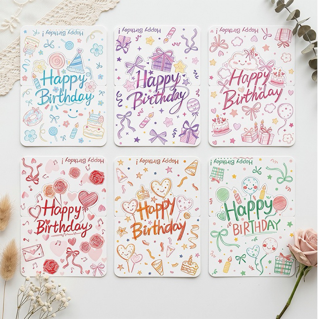 แบบY6: : Pastel Birthday Party Collection | การ์ดอวยพรวันเกิด การ์ดแฮปปี้เบิร์ดเดย์ ลายน่ารัก สีพาสเทล
