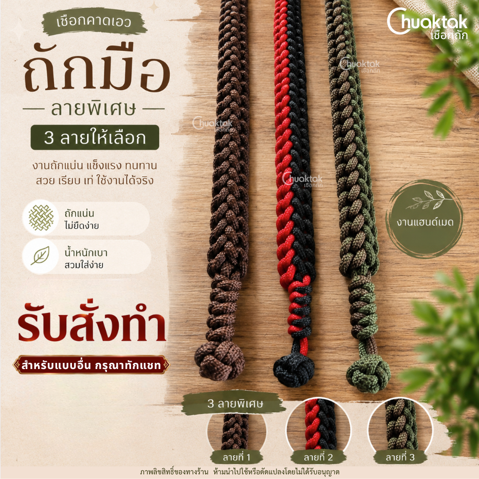 เชือกคาดเอวถักมือ ลายพิเศษ ถักแน่น ทนทาน งานถัก Handmade 3 ลายสุดพรีเมียม