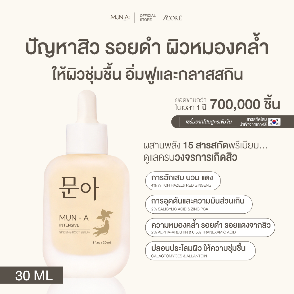 [30 ML] เซรั่มรากโสมมุนอา สูตรเข้มข้น MUN-A บำรุงผิวหน้า ขวดใหญ่