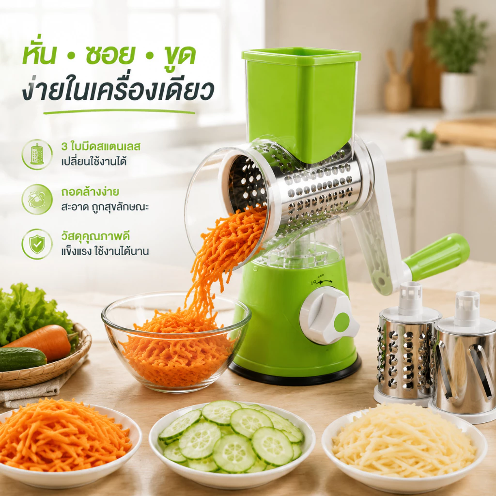เครื่องสไลด์ผัก เครื่องตัดผัก เครื่องขูด ที่สไลด์ผัก พร้อมหัวเปลี่ยนได้หลายแบบ เครื่องครัว สไลด์ผักเร็ว ทำความสะอาดง่าย