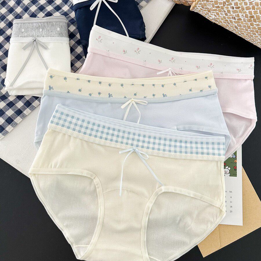 🎀ชุด 5 ชิ้น🎀กางเกงชั้นในผู้หญิง ผ้าฝ้ายแท้ ไซส์ M-2XL ระบายอากาศได้ดี อ่อนโยนต่อผิว นุ่มสบาย ไม่บีบก้น มี 5 สี