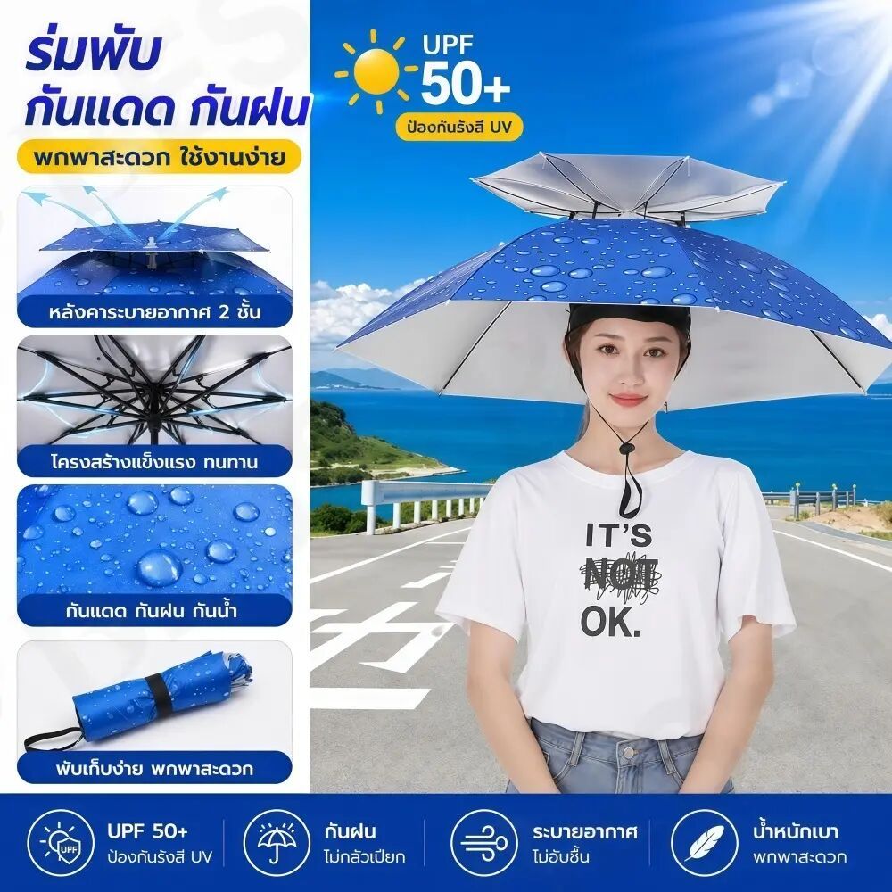 หมวกร่มขนาด 95ซม 2ชั้น ป้องกันรังสียูวี ร่มและอุปกรณ์กันน้ำ ตกปลา ร่มพับ แข็งแรงทนทาน