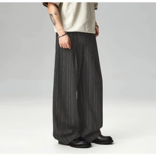B&R วินเทจสไตล์อเมริกัน กางเกงลำลอง Casual pants การออกแบบลายเส้นแนวตั้ง หลวมสบาย แฟชั่นแมทช์ง่าย