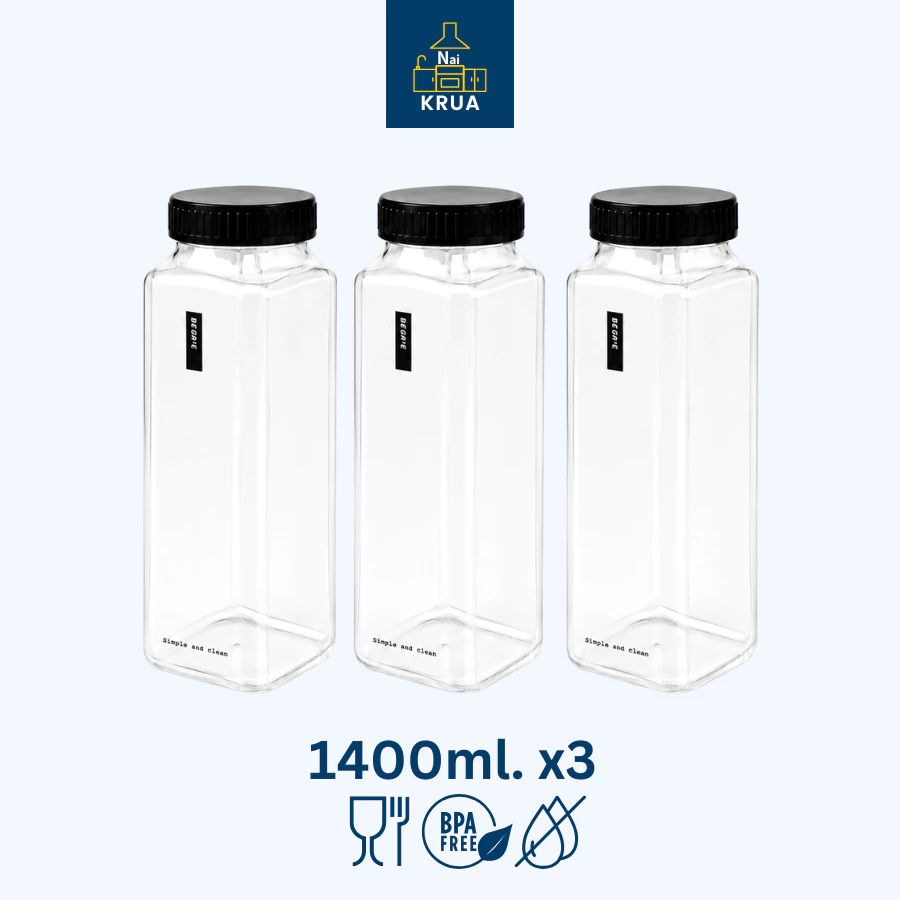 Naikrua ขวดน้ำพลาสติก 3 ชิ้น ความจุ 1,400 มล. มีสเกลบอกปริมาตร ขวดน้ำ Water Bottle