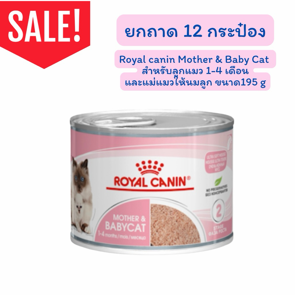 (ถาด)exp10/27 Royal Canin Mother & Baby Cat Stage2 โรยัล คานิน แม่ให้นมและ ลูกแมว แบบกระป๋อง ขนาด 195 กรัม exp 10/2027