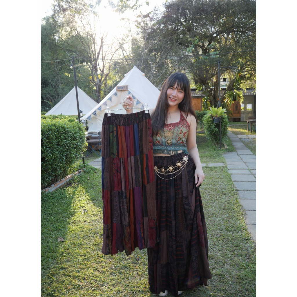 [สินค้าพร้อมส่ง] skirt กระโปรงโบฮีเมียน กระโปรงยาว กระโปรงมัดย้อม ผ้าสะปัน