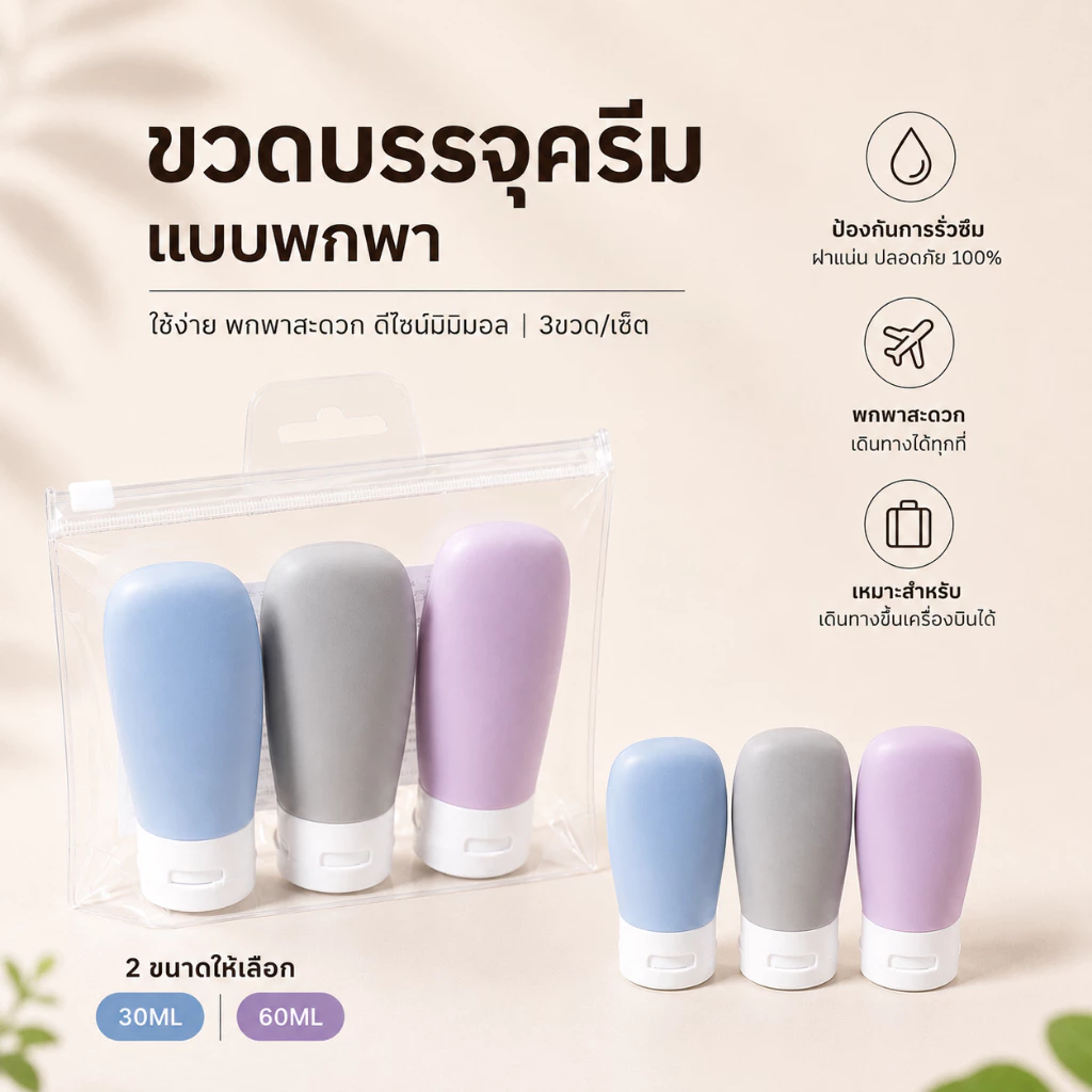 ☆ พร้อมส่ง ☆ บรรจุครีมแบบพกพา ขวดแบ่งครีมสำหรับเดินทาง ขวดพกพา หลอดบีบ🧴(3ชิ้น/แพ็ค)