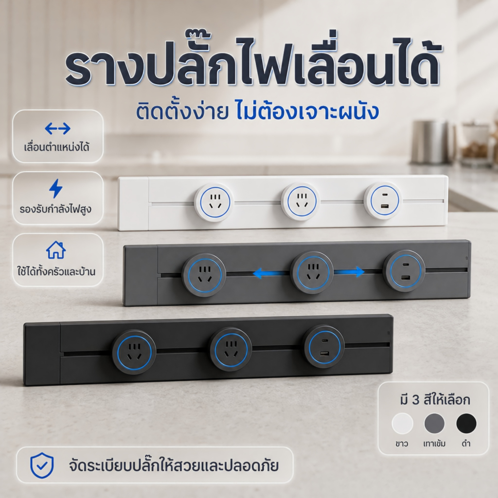 รางปลั๊กไฟอัจฉริยะระบบโมดูลาร์ เลื่อนปรับตำแหน่งปลั๊กได้อิสระ ความปลอดภัยสูง ดีไซน์มินิมอล ติดตั้งง่าย รองรับกำลังไฟสูง