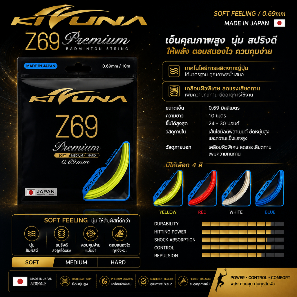 🎾KIZUNA Z69🏸✨ เอ็นแบดมินตันสุดแกร่ง คุมง่าย ตีมั่นใจ! 🇯🇵🔴🏮⛩️🏵