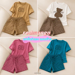 R.M✨ชุดเซ็ตผู้หญิง 2 ชิ้น เสื้อ+กางเกงขาสั้น ลายปักตัวอักษร สไตล์เกาหลี ทรงโอเวอร์ไซซ์ ใส่สบาย -T008