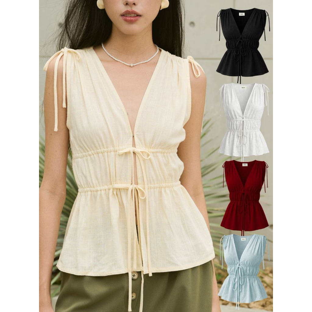 nichii - Mushroom เสื้อแขนกุด รูดเอว ผ้ามีส่วนผสมลินินLinen